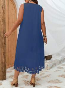 SHEIN LUNE Plus Laser Cut Out Scallop Trim Tank Dress - Blue - View 2