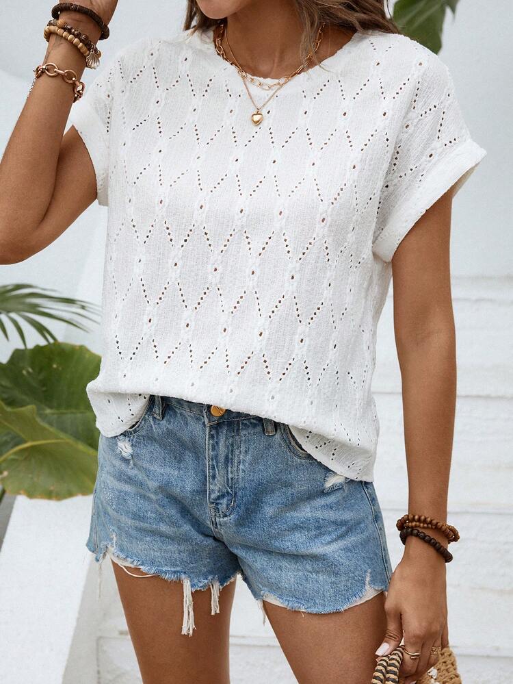 SHEIN LUNE Camiseta unicolor de manga murciélago - Beis - Añade 5