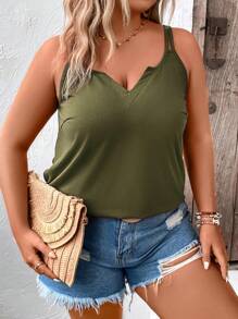 SHEIN LUNE Áo hai dây Plus Size màu trơn Giải trí - màu xanh lá - Xem 4