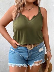 SHEIN LUNE Áo hai dây Plus Size màu trơn Giải trí - màu xanh lá - Xem 7