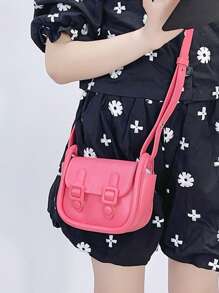Girls Buckle Decor Flap Square Bag - Pink - View 1