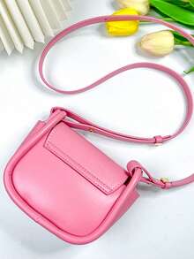 Girls Buckle Decor Flap Square Bag - Pink - View 2
