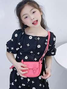 Girls Buckle Decor Flap Square Bag - Pink - View 3