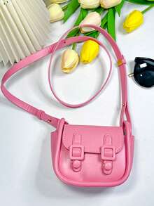 Girls Buckle Decor Flap Square Bag - Pink - View 5
