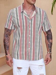 Manfinity RSRT Men Plus Striped & Geo Print Shirt - Multicolor - View 4