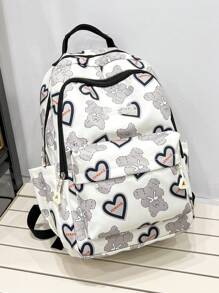 Chicas Mochila de capacidad grande con estampado de corazón - Multicolor - Ver 2
