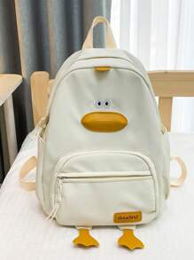 1 pieza mochila de pato de nylon con cierre de cremallera para niños pequeños, linda, adecuada para uso diario en otoño e invierno, beige - Blanco - Ver 2