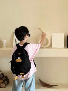 1入幼童尼龍鴨形可愛背包，拉鍊式設計，適合秋冬日常使用，黑色