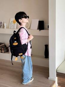1入幼童尼龍鴨形可愛背包，拉鍊式設計，適合秋冬日常使用，黑色