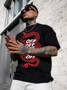 男士字母&蛇印花T恤 - 黑色 - 查看 3