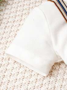 SHEIN Đứa bé trai Nơ mặt trước Áo sơ mi & In kẻ sọc Quần yếm - Nhiều màu - Xem 7