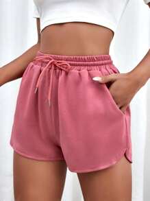 Muchica Drawstring Waist Track Shorts - Pink - View 4