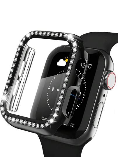 Damen Uhrengehäuse Mode funkelnder Diamant stoßfest und kratzfest PC und gehärteter Glas Bildschirmschutzfolie Komplettpaket kompatibel mit Apple Watch 38/40/41/42/44/45/46/49mm leicht zu tragendes Gehäuse kompatibel mit Apple Watch Series Ultra/11/10/9/8/7/6/5/4/3/Se Schutzhülle