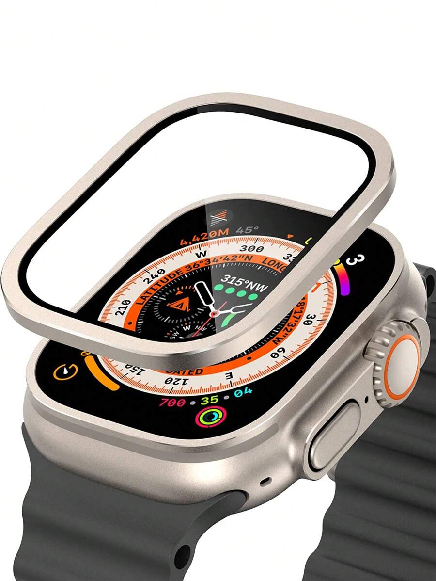 49毫米钛合金边框钢化玻璃屏幕保护膜,兼容苹果Ultra (2024)/Ultra (2023)/Ultra (2022) - 49毫米,时尚盔甲风格,防撞、防刮、防水、防指纹 - 灰色 - 查看 1