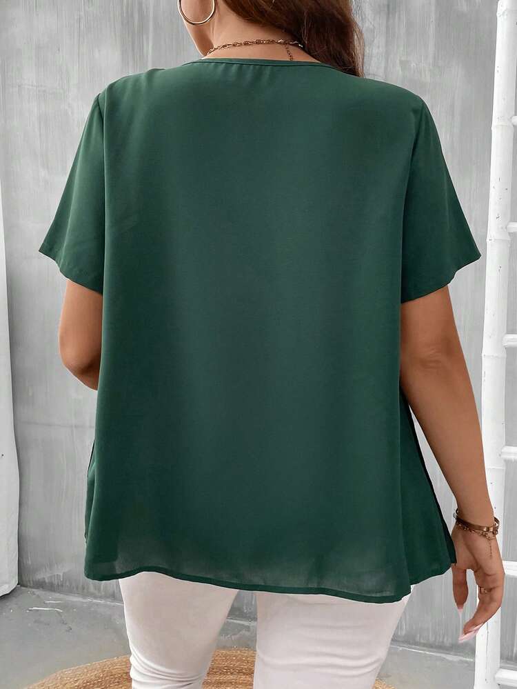 SHEIN LUNE 大碼蕾絲拼接襯衫 - 墨綠色 - 查看 2