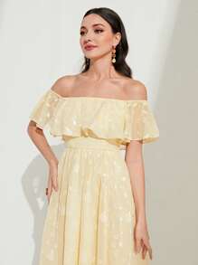 SHEIN Belle 一字肩荷葉邊伴娘洋裝 - 米色 - 查看 2