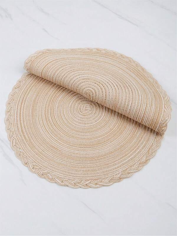 4pcs Plain Round Placemat, Beige Polyester Woven Design Table Mat, Heat
