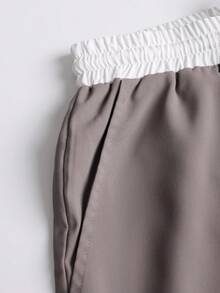 Manfinity RSRT 男士拼接領襯衫和腰部抽繩短褲不帶T恤 - 卡其色 - 查看 7