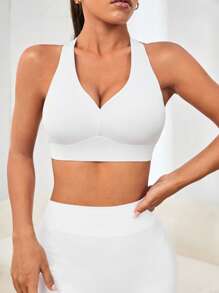 SHEIN Solid Backless Sports Bra - White - View 2