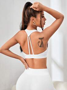 SHEIN Solid Backless Sports Bra - White - View 3