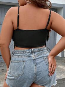 Celure Plus Fringe Trim Cami Top - Black - View 2