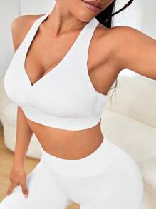SHEIN Solid Backless Sports Bra - White - View 5