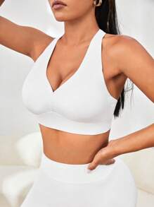 SHEIN Solid Backless Sports Bra - White - View 6