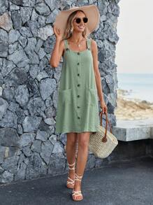 SHEIN JORESS Robe À Fines Brides À Bouton Avec Poche
