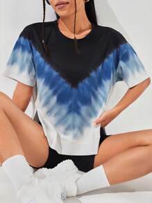 SHEIN Sports Tie Dye Drop Shoulder Sports Tee - Multicolor - View 1