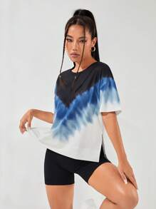 SHEIN Sports Tie Dye Drop Shoulder Sports Tee - Multicolor - View 2