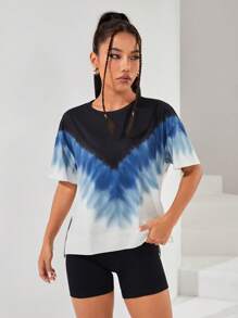 SHEIN Sports Tie Dye Drop Shoulder Sports Tee - Multicolor - View 3