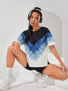 SHEIN Sports Tie Dye Drop Shoulder Sports Tee - Multicolor - View 4