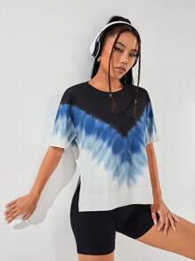 SHEIN Sports Tie Dye Drop Shoulder Sports Tee - Multicolor - View 5