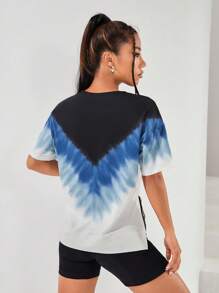 SHEIN Sports Tie Dye Drop Shoulder Sports Tee - Multicolor - View 6