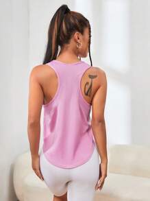 SHEIN Yoga Basic 素色工字弧形下擺運動背心 - 粉色 - 查看 1