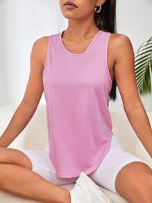 SHEIN Yoga Basic 素色工字弧形下擺運動背心 - 粉色 - 查看 2