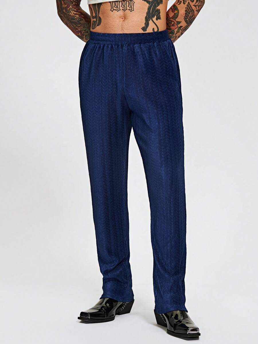 Manfinity NiteLyfe Men Solid Elastic Waist Trousers - Navy Blue - View 1