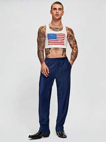 Manfinity NiteLyfe Men Solid Elastic Waist Trousers - Navy Blue - View 3