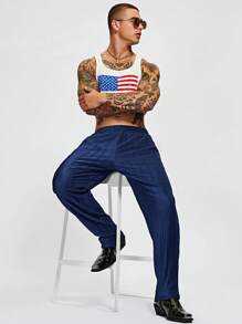 Manfinity NiteLyfe Men Solid Elastic Waist Trousers - Navy Blue - View 4