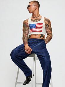 Manfinity NiteLyfe Men Solid Elastic Waist Trousers - Navy Blue - View 6