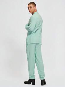 Manfinity NiteLyfe Men Lapel Neck Solid Blazer & Pants Set - Mint Green - View 2
