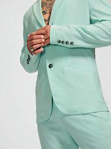 Manfinity NiteLyfe Men Lapel Neck Solid Blazer & Pants Set - Mint Green - View 3