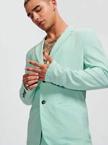 Manfinity NiteLyfe Men Lapel Neck Solid Blazer & Pants Set - Mint Green - View 4