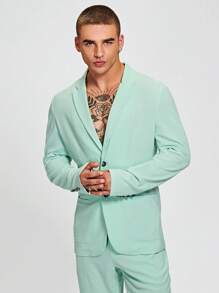 Manfinity NiteLyfe Men Lapel Neck Solid Blazer & Pants Set - Mint Green - View 5