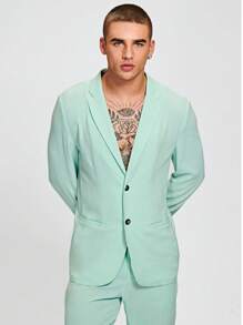 Manfinity NiteLyfe Men Lapel Neck Solid Blazer & Pants Set - Mint Green - View 6