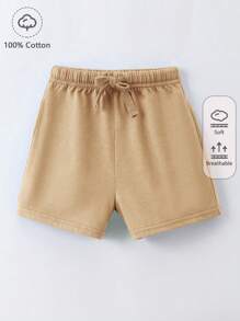 SHEIN 嬰兒實色束腰短褲 - 杏色 - 查看 1
