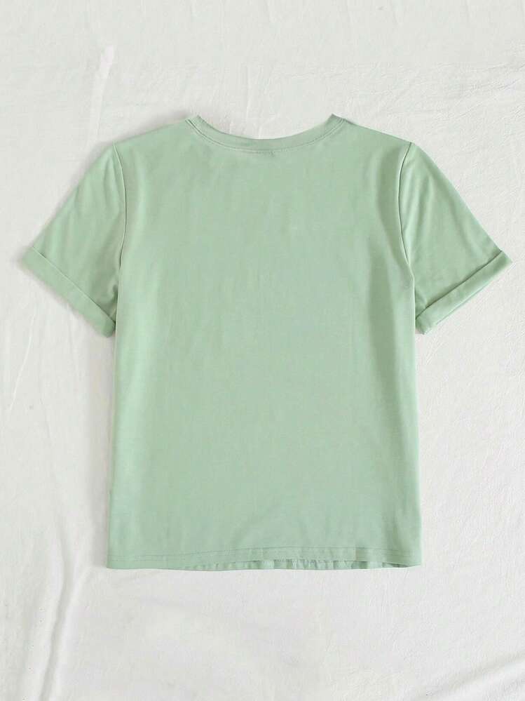 SHEIN Unity Camiseta con estampado de slogan - verde menta - Añade 2
