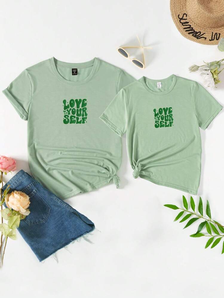 SHEIN Unity Camiseta con estampado de slogan - verde menta - Añade 4