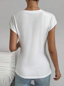 Chiquease Solid Batwing Sleeve Ruched Side Tee - White - View 2