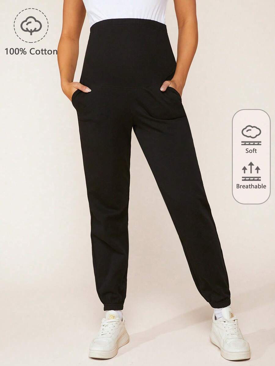 SHEIN Quần bầu bằng vải nỉ bông mềm mại, cạp điều chỉnh được, túi chéo. - màu đen - Xem 1